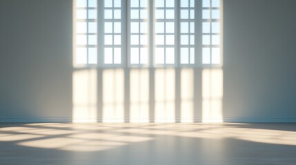 Obraz premium Empty room, sunlight streaming through a large window, casting shadows on the floor