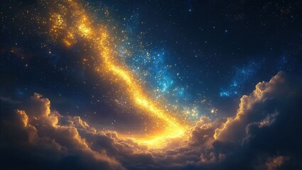 Fototapeta premium Golden Star Stream Above Clouds