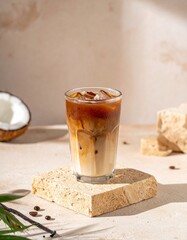 Iced coffee drinks on a neutral background