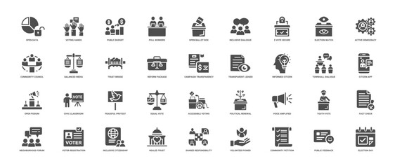 Fototapeta premium civic engagement and political renewal icon set