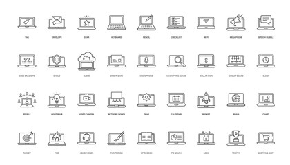 collection laptop icons concepts like communication security creativity functionality