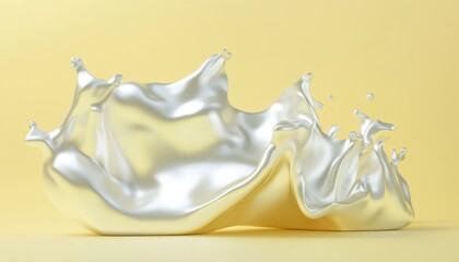 Abstract White Liquid Splash on Yellow Background