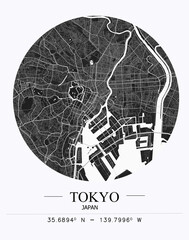 Tokyo, Japan, City Map, Minimalist Maps, 
