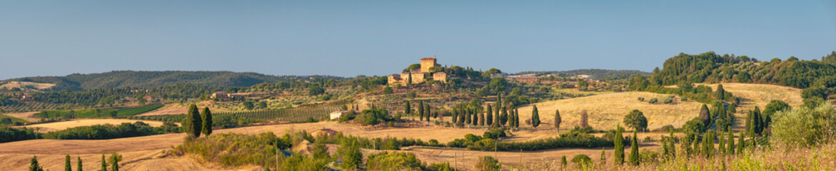 Obraz premium Panoramic view over typical tuscan landscape near Pienza, Italy