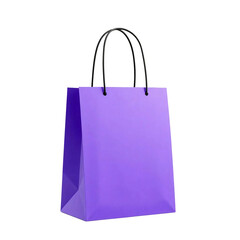 Blank purple paper shopping bag mockup with black handle isolated on transparent background