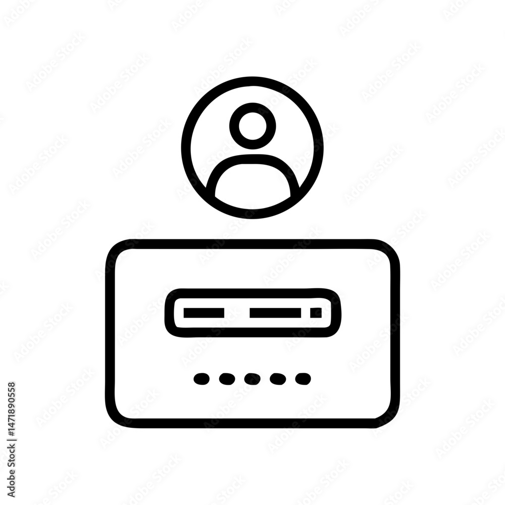 Aufkleber simple black and white login page icon with a person and password field, suitable for web developmen