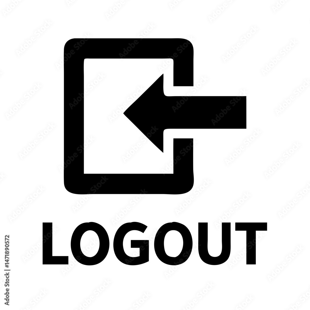 Poster black logout icon with an arrow pointing left into a doorway shape, above the word 