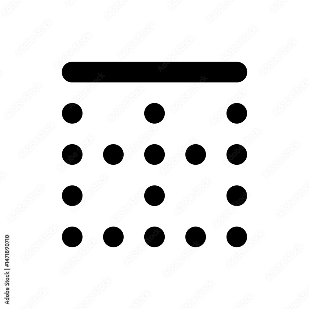 Poster Illustration of a rounded rectangle above a grid of twelve circles arranged in four rows and three columns