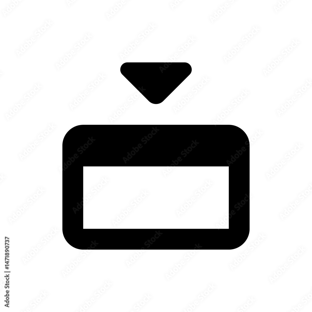 Poster black arrow pointing down above a rounded rectangle with a white rectangle inside in a simple style