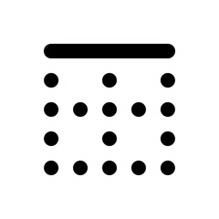 Illustration of a rounded rectangle above a grid of twelve circles arranged in four rows and three columns