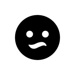 A black circular face with two white circular eyes and a white curved mouth expressing skepticism mood