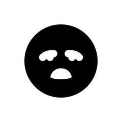 A black circle with a white sad face featuring downturned eyes and a downturned mouth illustration