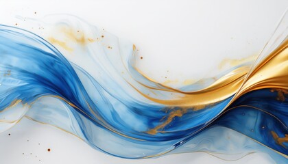 flowing blue silk wave with golden accents and star dust on white background for elegant branding or luxury digital design

