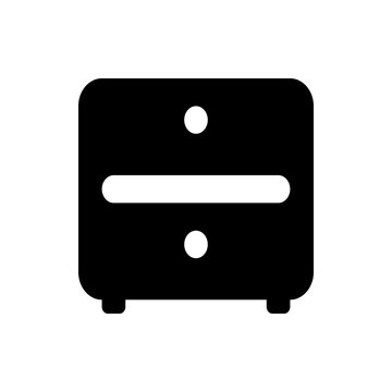 recommend clip art: Illustration of a black nightstand with two drawers and round knobs on a white background design view