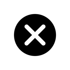 A black circle containing a white x shape in the center indicating a close or delete function icon design