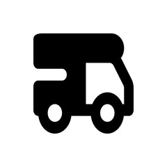 Illustration of a black camper van with rounded edges and white windows on a white background icon style