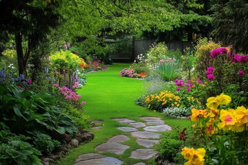 Fototapeta premium Flower Garden Pathway with Vibrant Blooms