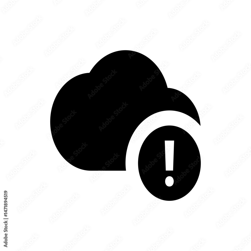 Poster black cloud icon with an exclamation point inside a circle indicating a warning or error message ale