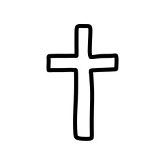 Christian cross sign doodle icon in hand drawn style