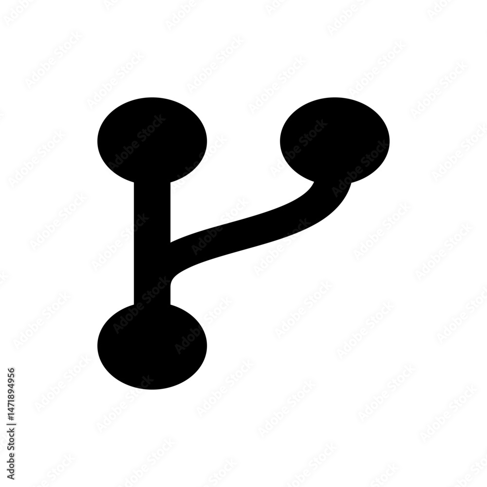 Poster illustration of a black branching structure with three circular nodes on a white background simple d
