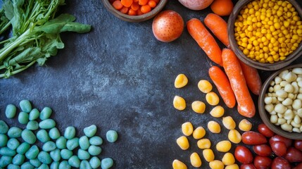 Colorful Assortment of Fresh Vegetables and Pasta on Dark Background