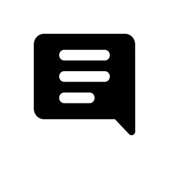 Illustration of a black speech bubble with three horizontal lines inside representing text or conversation