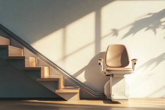 Elegant Stairlift Chair on Wooden Stairs in Modern Home