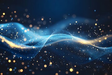 Obraz premium Abstract Blue Gold Wave Particles Background