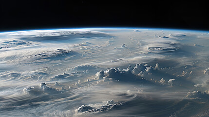Aerial view of earth showing cloud formations and atmospheric layers from high altitude space