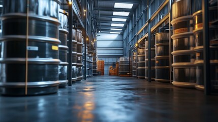 Industrial Storage Facility for Sulfuric Acid Chemical Containers