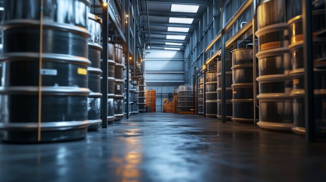 Industrial Storage Facility for Sulfuric Acid Chemical Containers