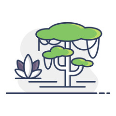 Forest scene with liana and tree icon