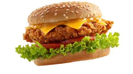 Falling Chicken Burger Patty Isolated on Transparent Background

