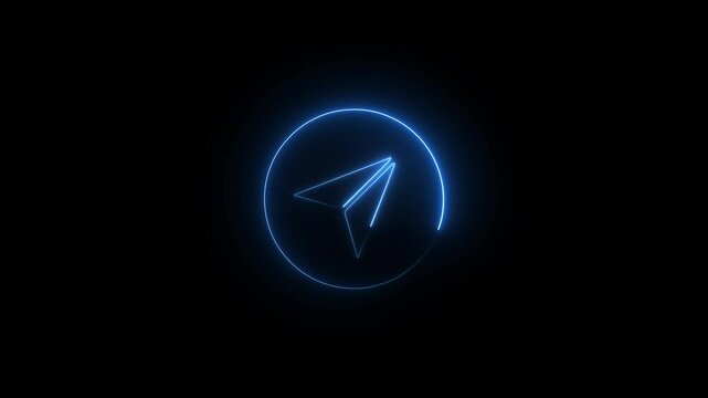 Glowing neon telegram icon isolated on black background. HD Video motion graphic animation 4k