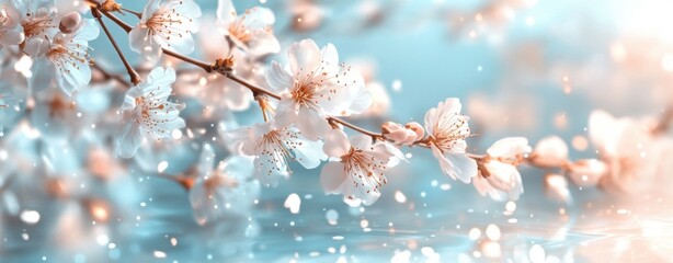 Delicate cherry blossom branch in bloom amidst soft spring breeze