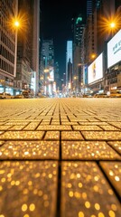 Sparkling night cityscape with illuminated streets and urban skyline