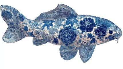 Fototapeta premium Ornate koi fish design with floral patterns.