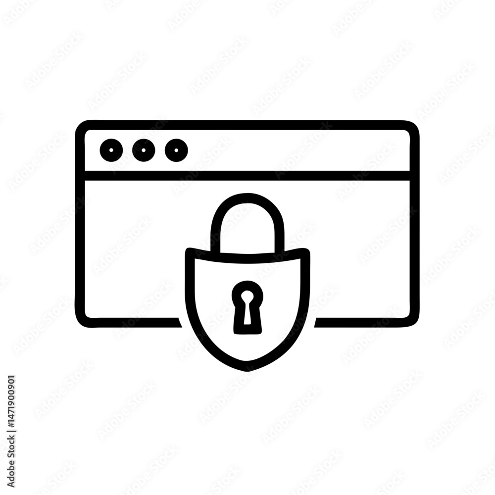 Poster a black line icon of a browser window with a padlock, symbolizing secure web browse and website secu