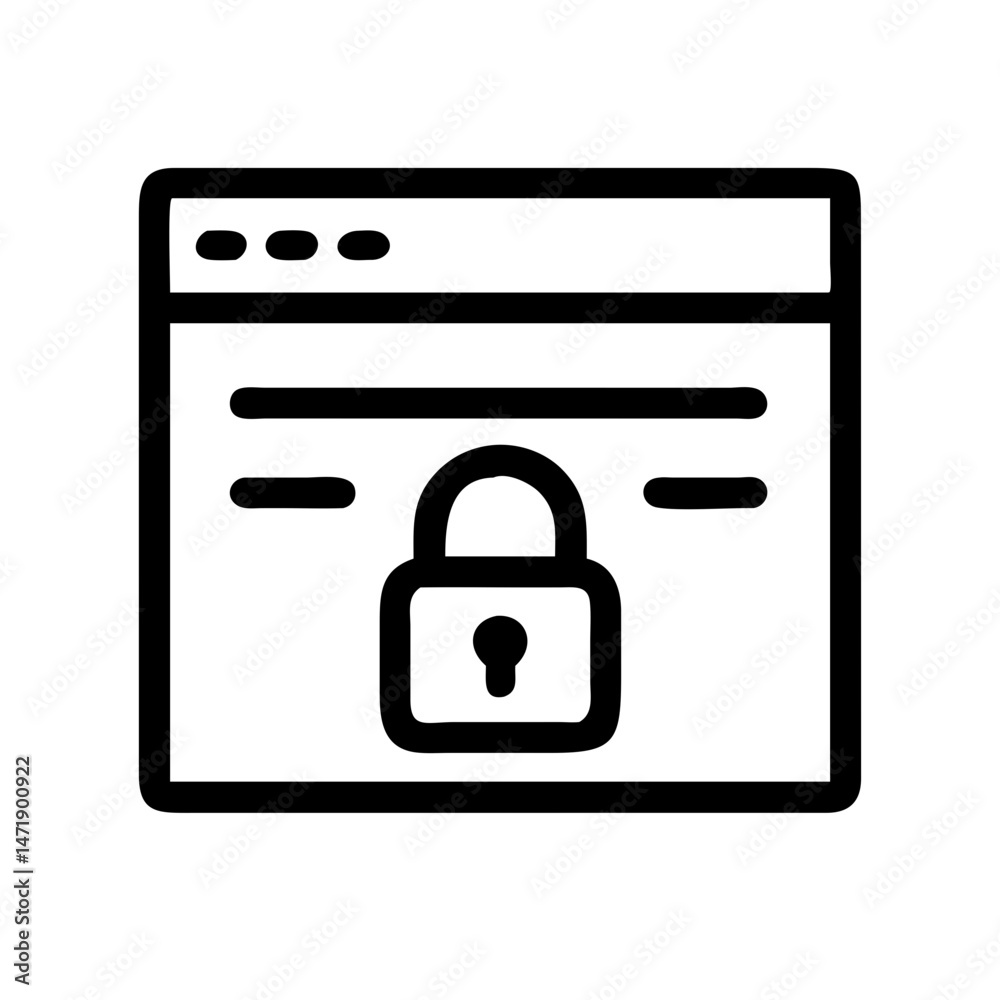 Poster a black line icon of a browser window with a padlock, symbolizing secure web browse and website secu