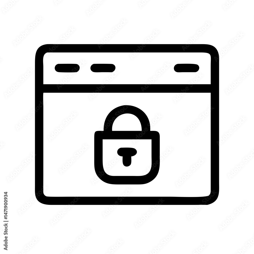 Poster a black line icon of a browser window with a padlock, symbolizing secure web browse and website secu