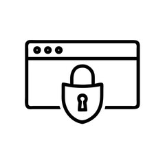 Obraz premium A black line icon of a browser window with a padlock, symbolizing secure web Browse and website security. For tech blogs, IT security, e-commerce, or online privacy articles.