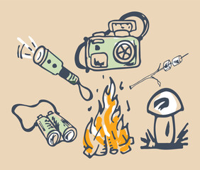 Hand drawn camping elements vector illustration