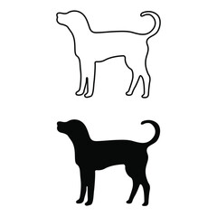 Dog Silhouette and Outline Icon – Sitting Puppy Line Art Vector