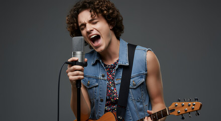 Passionate Singer-Songwriter Performing with Acoustic Guitar & Microphone - Live Music, Talent, Energy, and Performance Art on Stage!