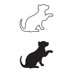Dog Silhouette and Outline Icon – Sitting Puppy Line Art Vector