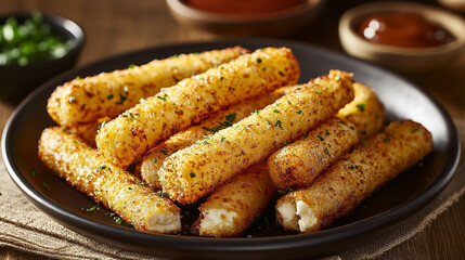 Crispy Fried Cheese Sticks Appetizer Food Plate