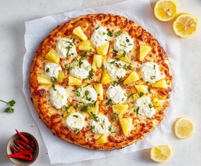 Round pizza with pineapple and cheese