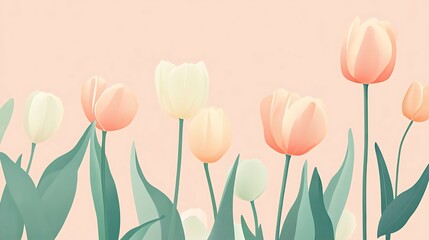 Obraz premium Pastel Tulips Spring Floral Border. (1)