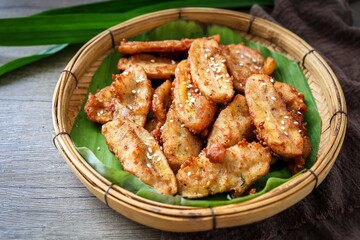 Thai fried banana, banana fritters , thai called kluay tod	