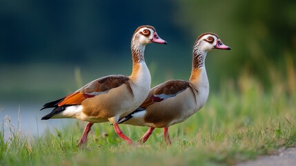 Obraz premium Two geese stand side-by-side